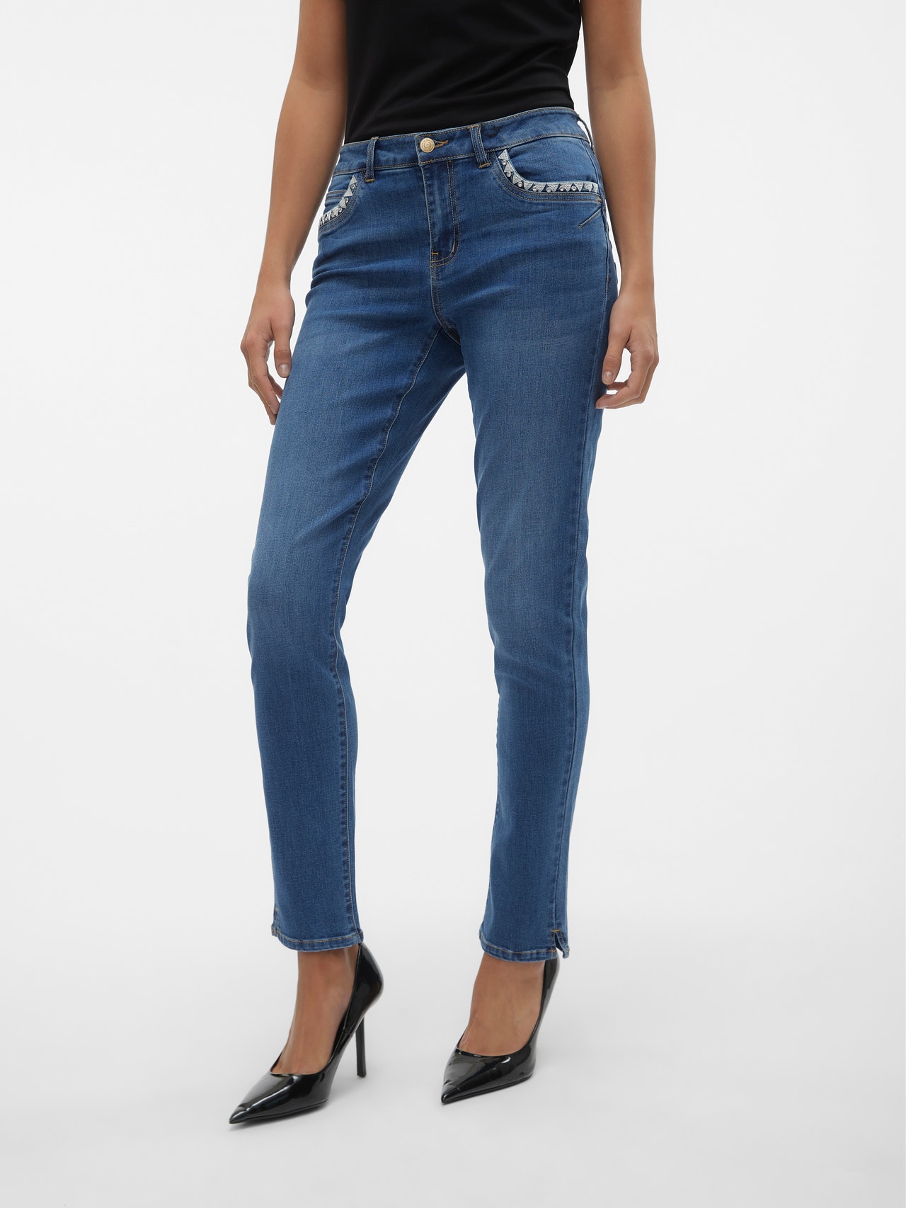 Vero Moda VMYOURS Mid Rise Verjüngt Jeans -Dark Blue Denim - 10297593