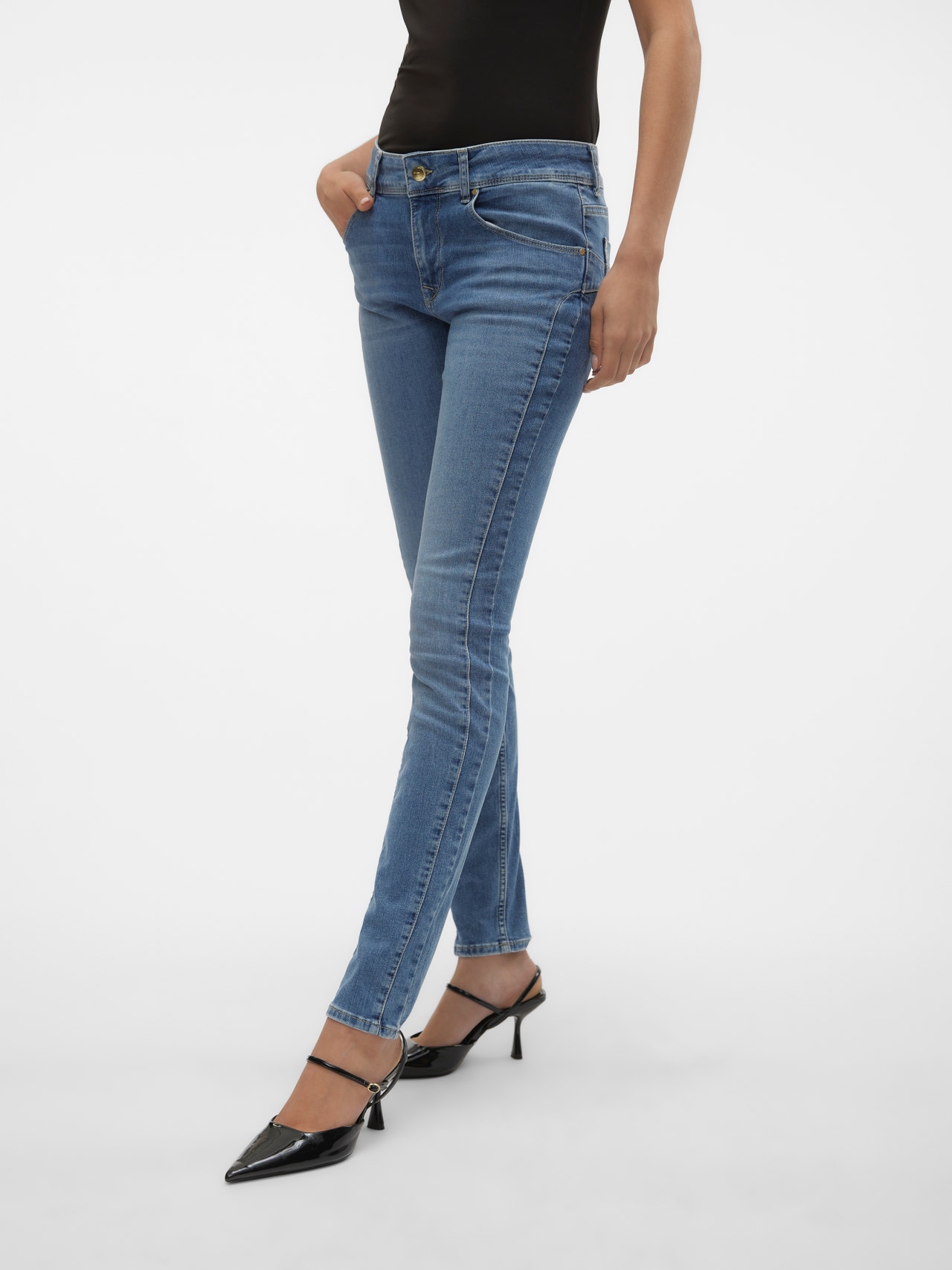 Vero Moda VMEMPOWER Normaali vyötärö Skinny fit Farkut -Medium Blue Denim - 10297940