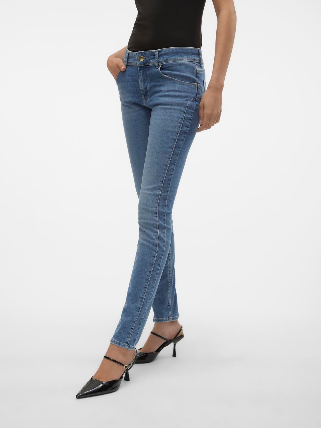 Vero Moda VMEMPOWER Średni stan Krój skinny Jeans -Medium Blue Denim - 10297940