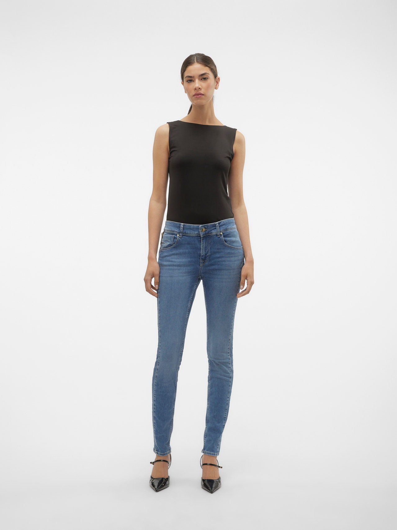 Vero Moda VMEMPOWER Normaali vyötärö Skinny fit Farkut -Medium Blue Denim - 10297940