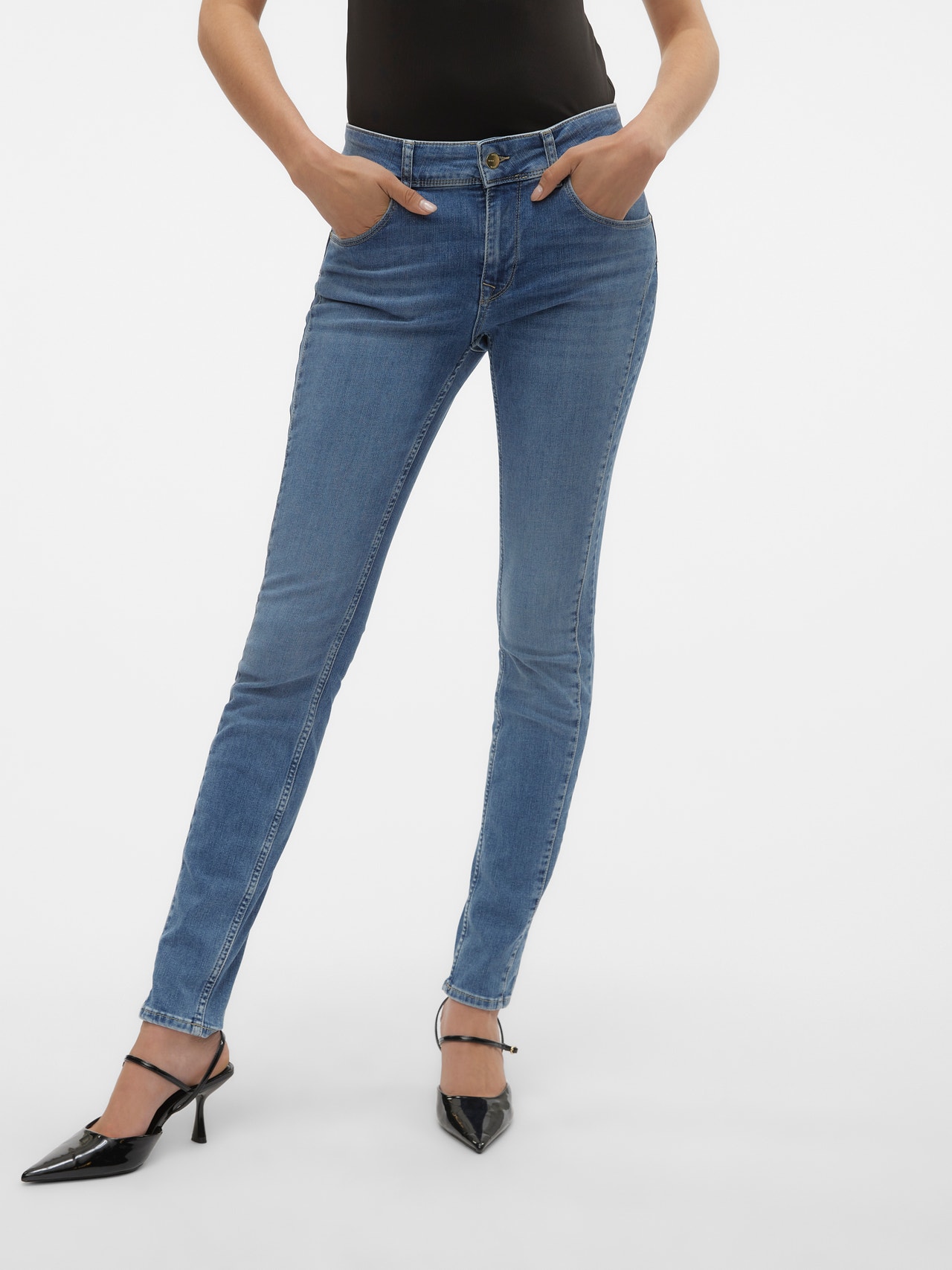 Vero Moda VMEMPOWER Normaali vyötärö Skinny fit Farkut -Medium Blue Denim - 10297940