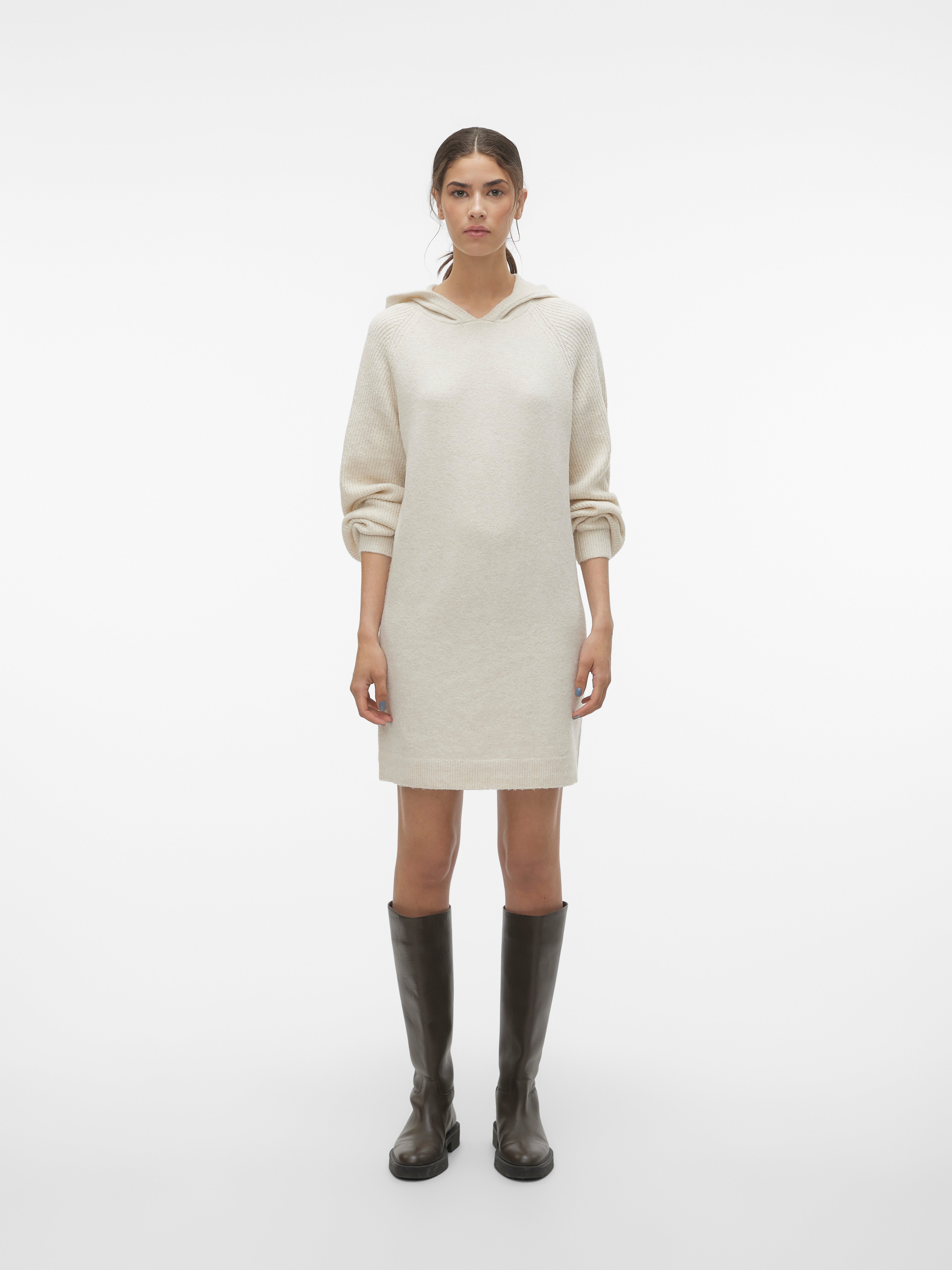 Loose Fit Hoodie Tall Ribbed cuffs Balloon sleeves Short dress | Light Grey  | Vero Moda®