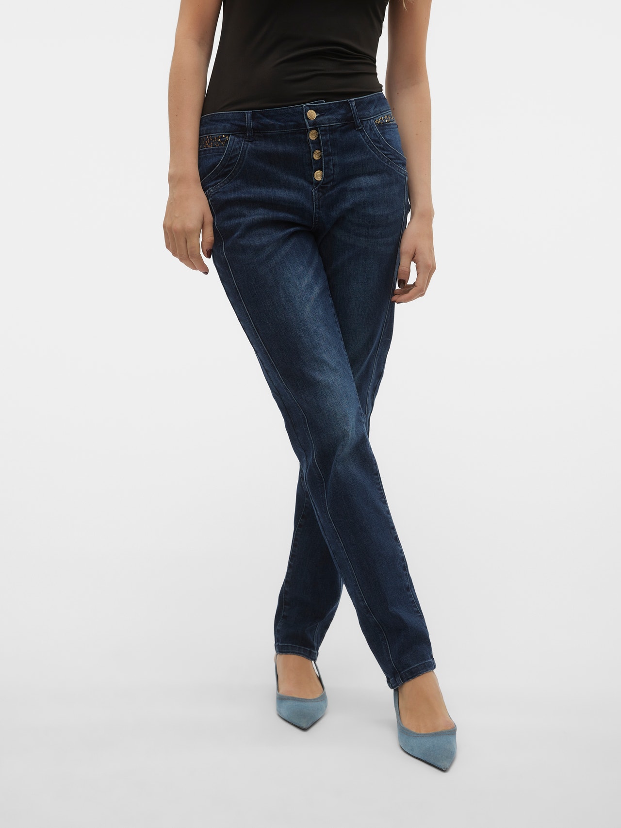 Vero Moda VMMINE Medelhög midja Rak passform Jeans -Medium Blue Denim - 10300081