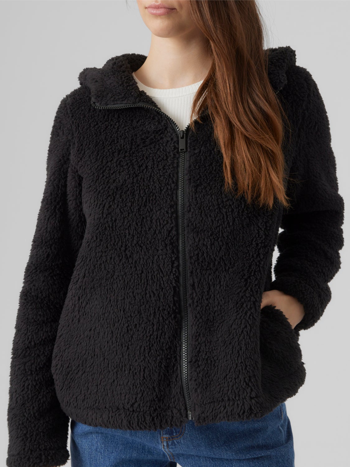 Black teddy cheap jacket with hood