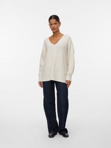 Vero Moda Tavapärane lõige V-kaelus Vormikas Soonikuga mansetid Pullover -Birch - 10301049