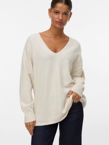 Vero Moda Tavapärane lõige V-kaelus Vormikas Soonikuga mansetid Pullover -Birch - 10301049