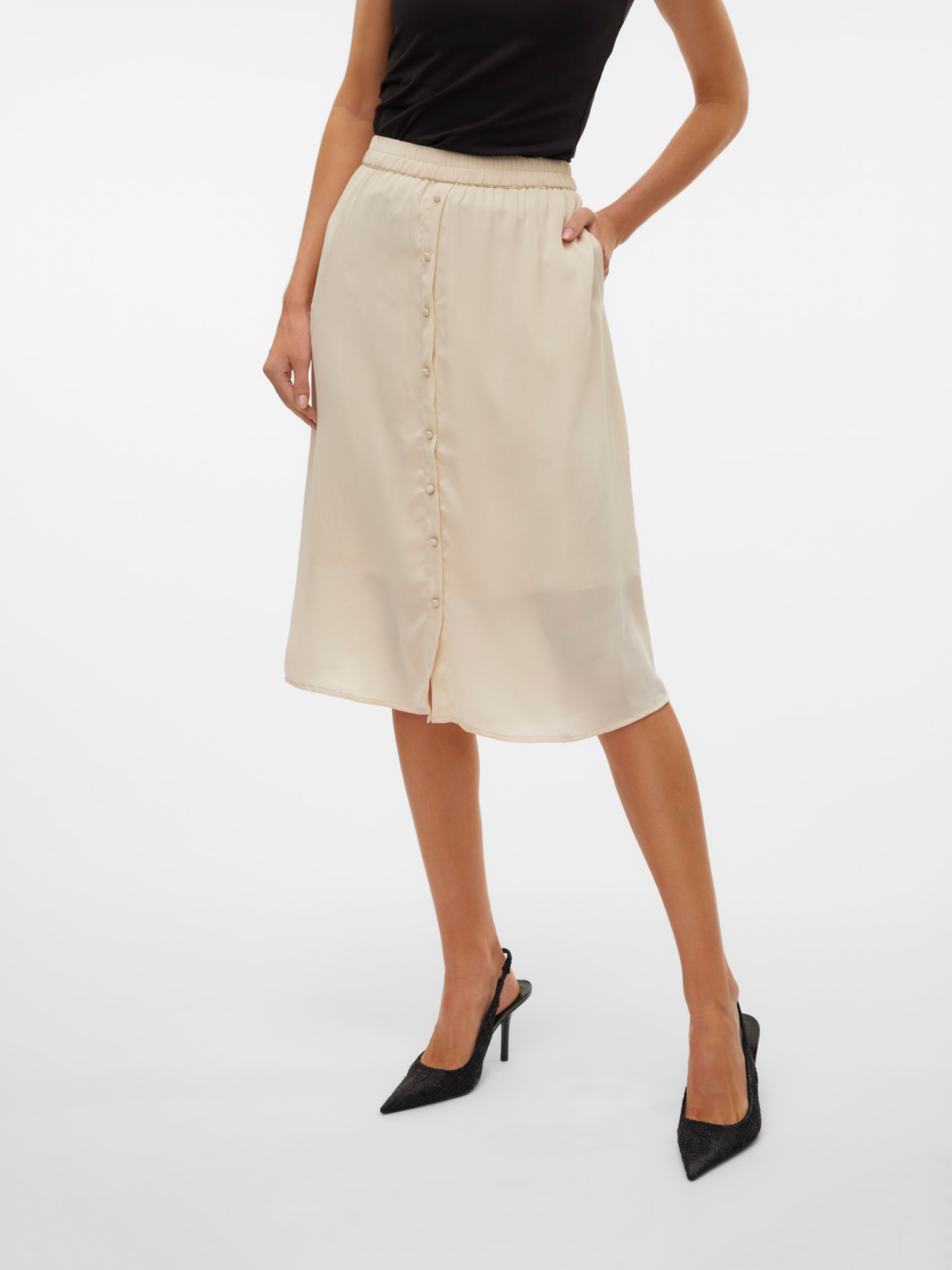 Vero Moda VMSUNNY Midi skirt -Oatmeal - 10301565