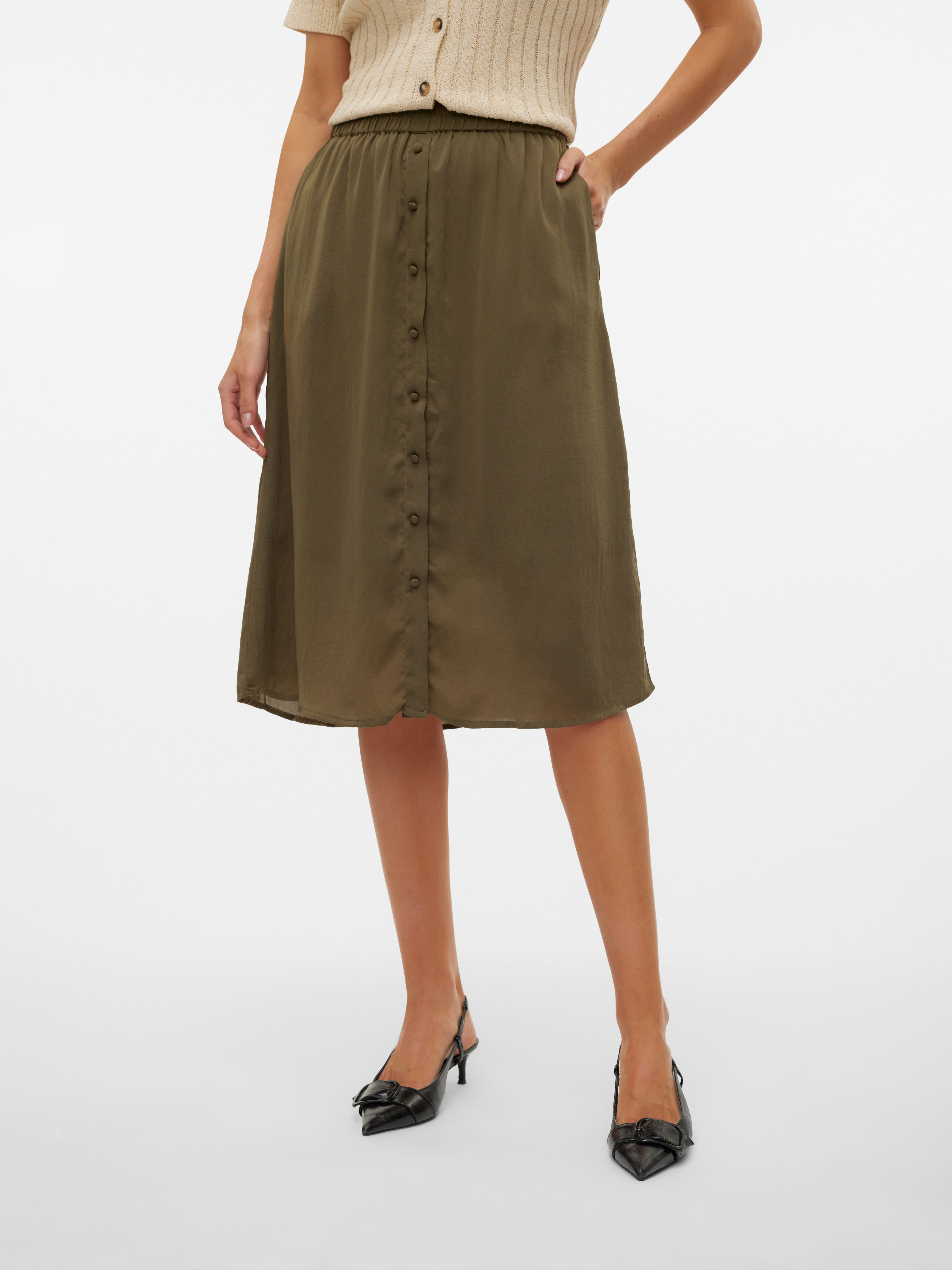 VMSUNNY High waist Midi skirt Dark Green Vero Moda