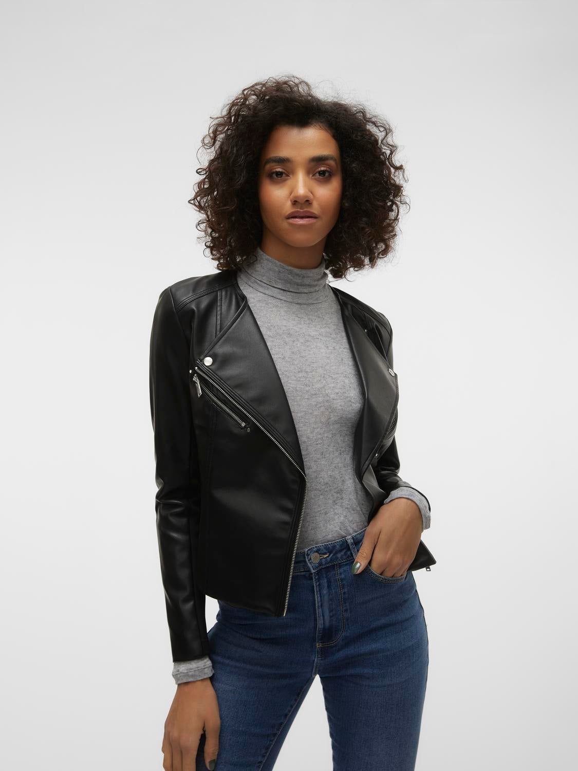 Vero moda sale black leather jacket