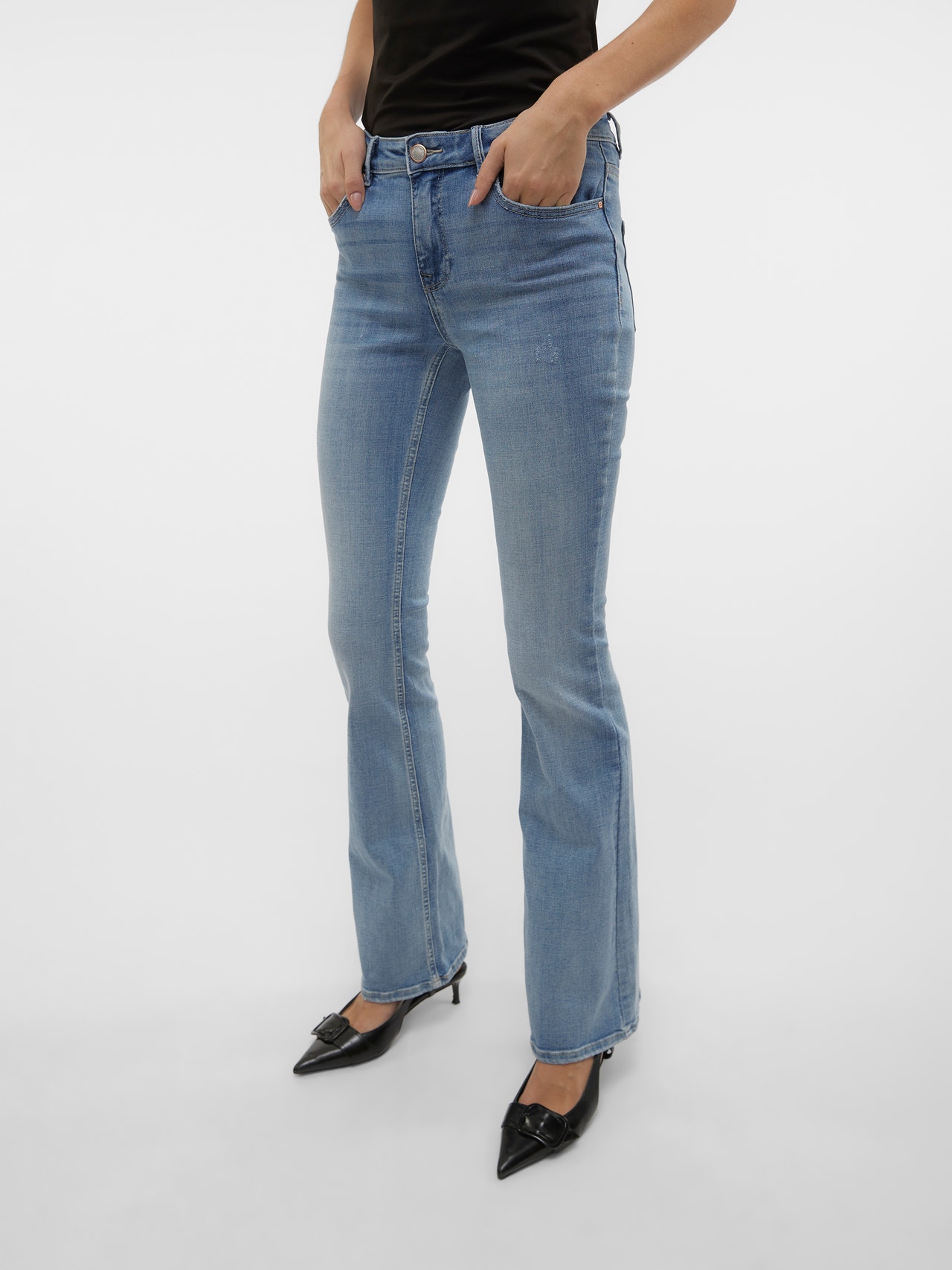 Vero Moda VMFLASH Taille moyenne Flared Fit Jeans -Light Blue Denim - 10302479