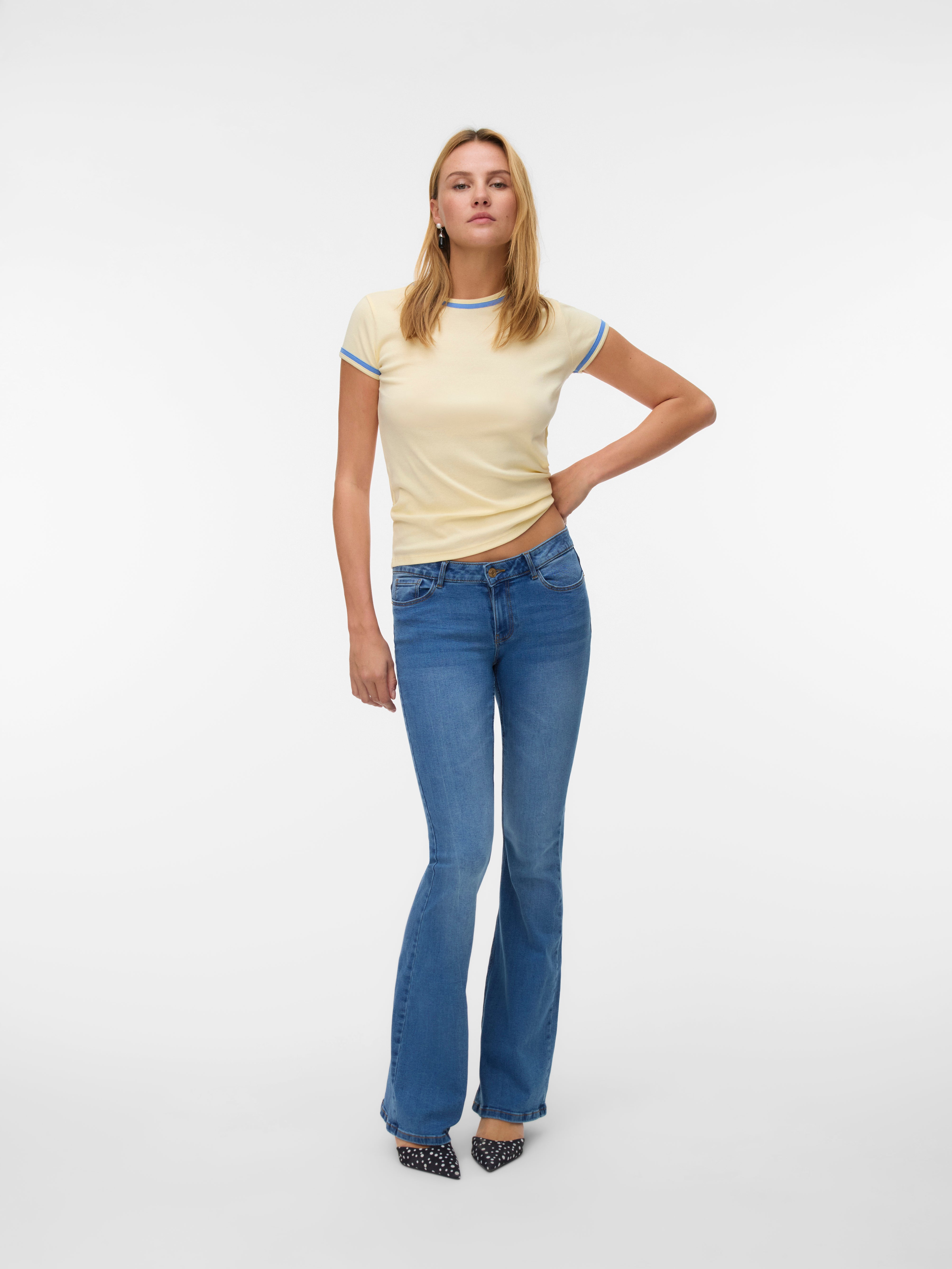 Vero Moda high waisted kick flared trousers in pinstripe | ASOS