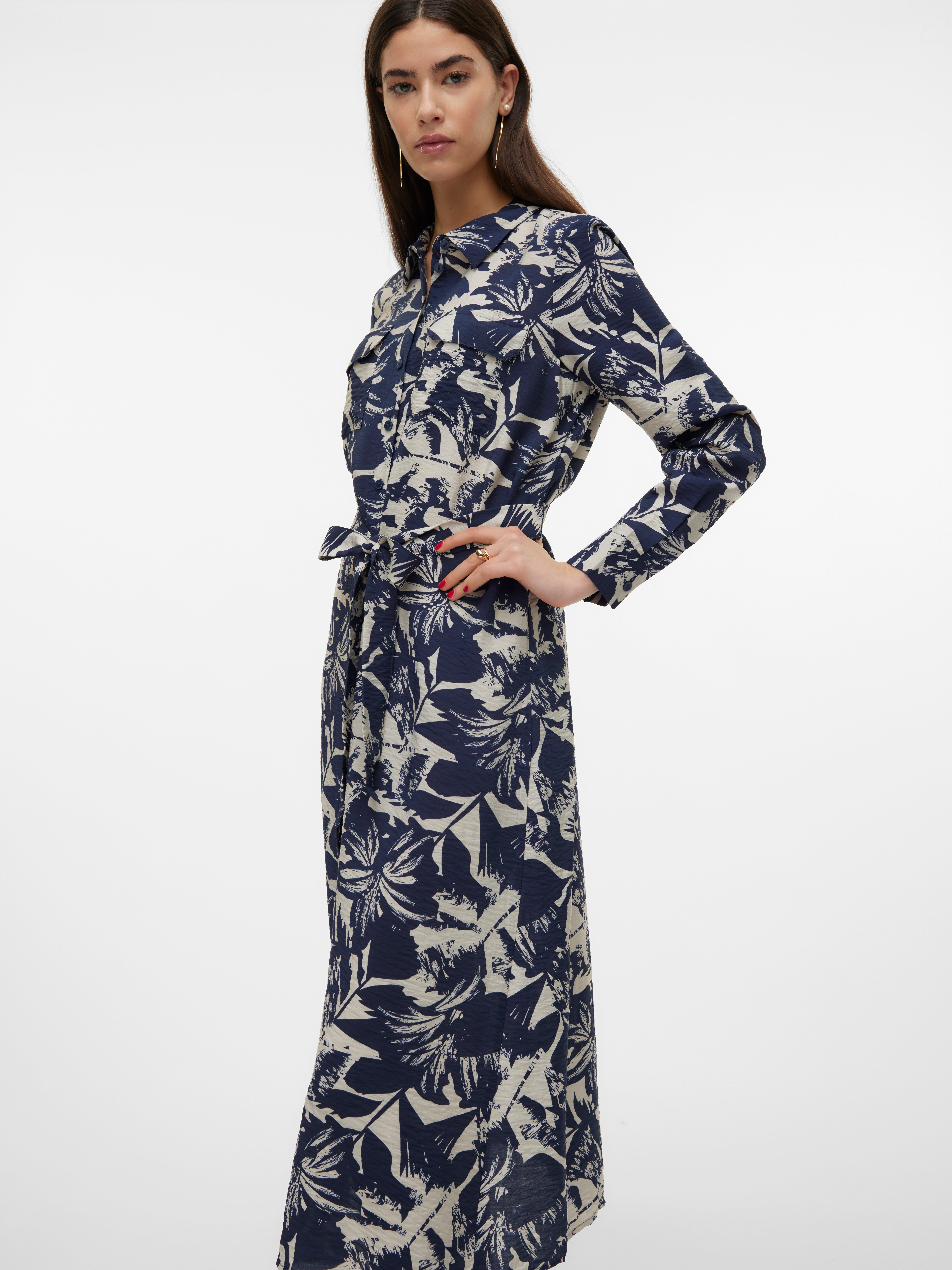 Vero Moda Midikleid VMRAY - Baumwollkleid Mit Hemdkragen & Kurzarm