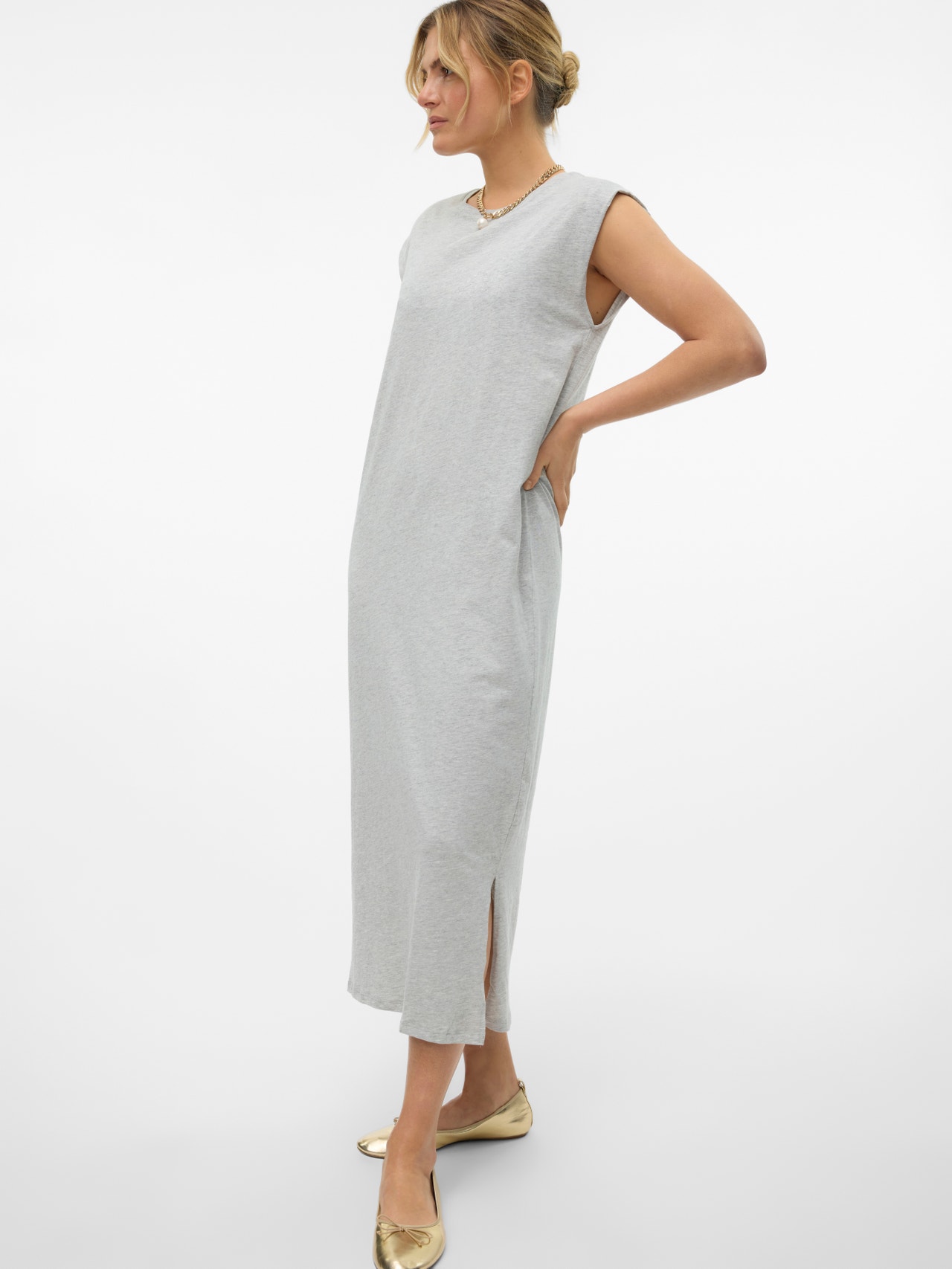 Vero Moda VMPANNA Sukienka midi -Light Grey Melange - 10304711