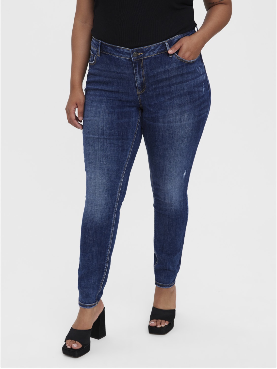 Vero Moda VMSEVEN Taille moyenne Skinny Fit Jeans -Dark Blue Denim - 10306607