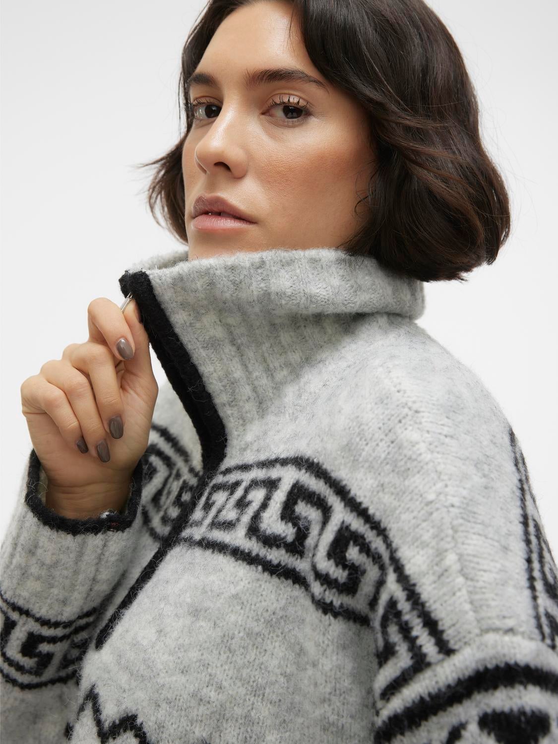 High neck Volume sleeves Pullover | Light Grey | Vero Moda®