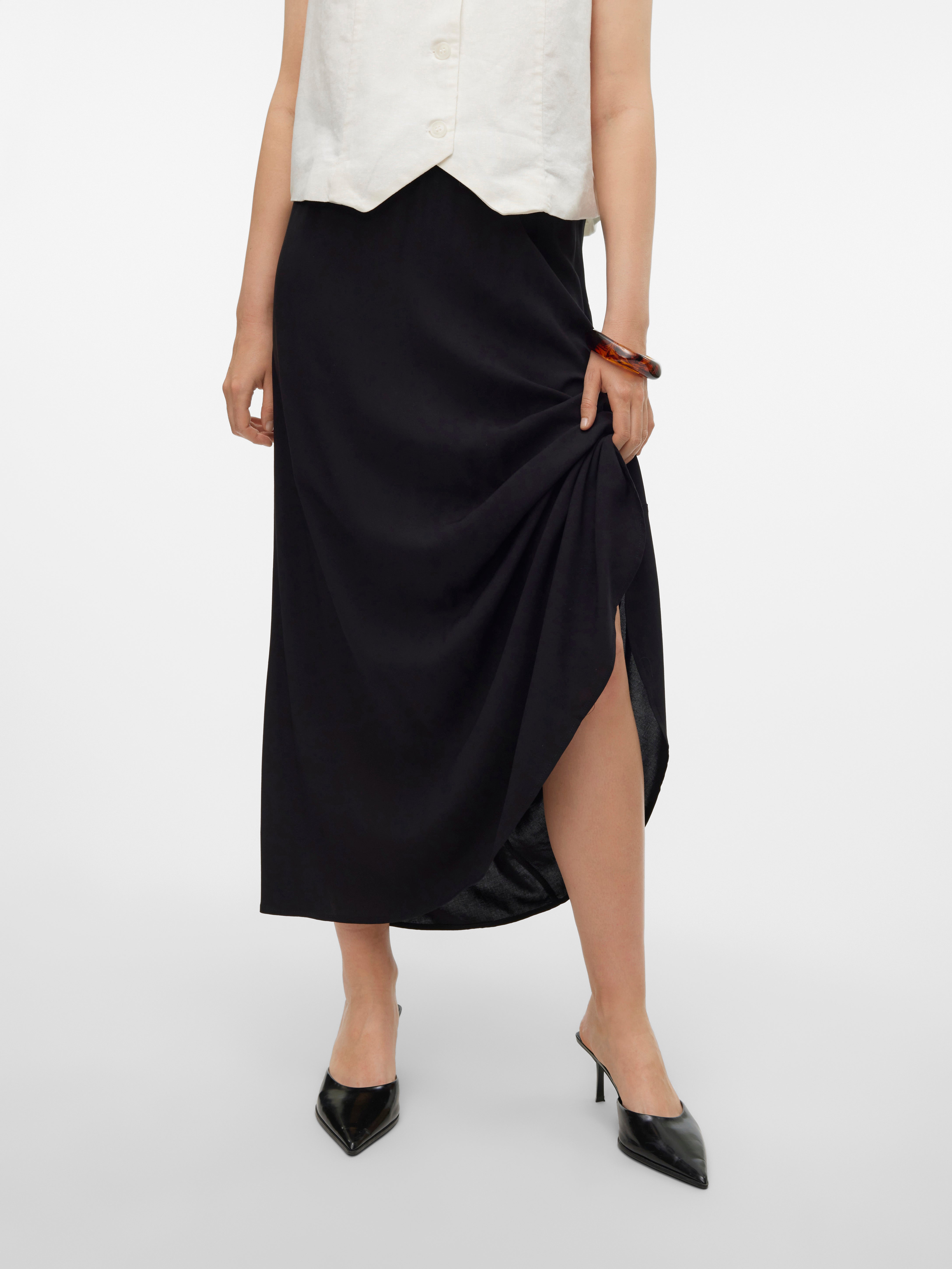 VMALBA Mid waist Lange rok Zwart Vero Moda