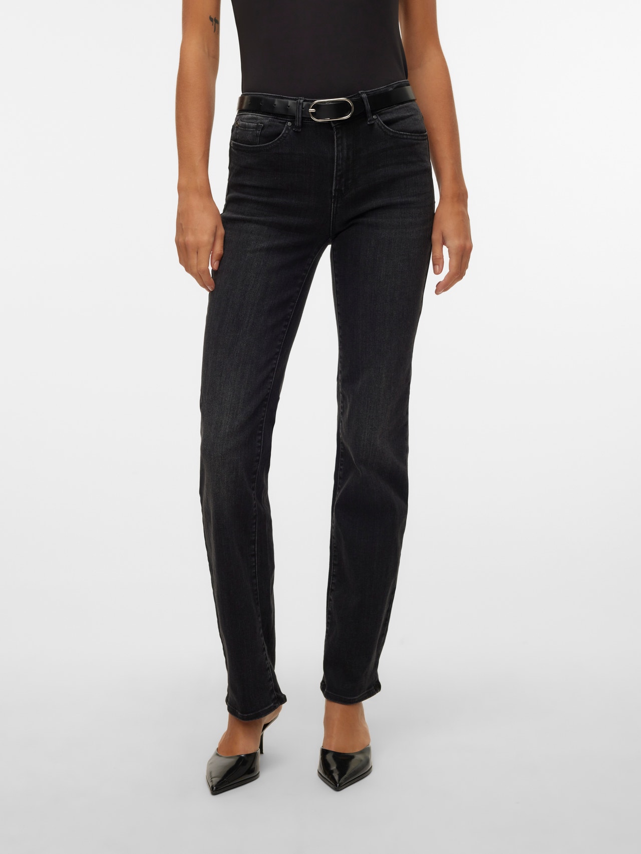 Vero Moda VMFLASH Mid Rise Gerade geschnitten Jeans -Black Denim - 10306825