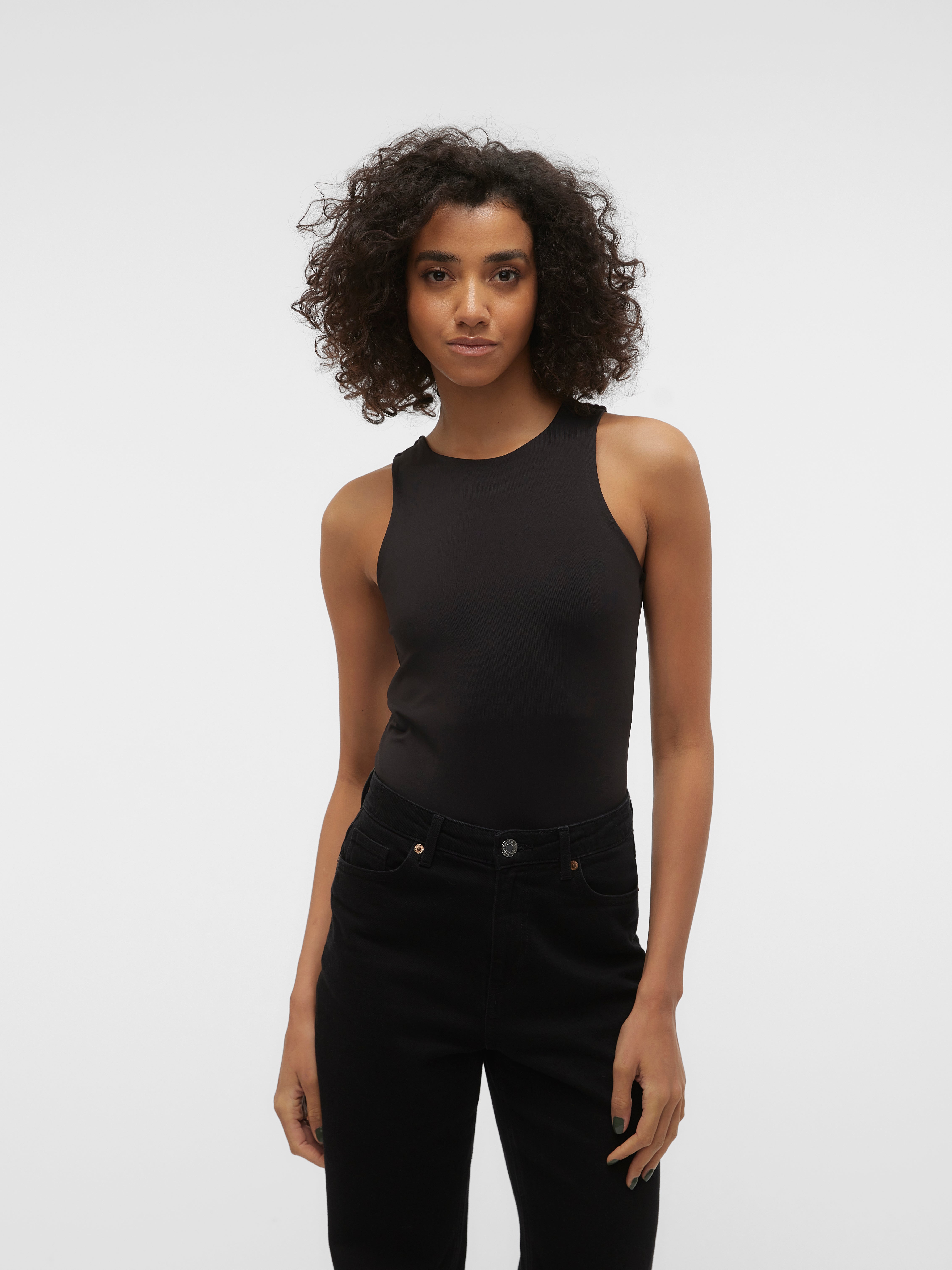 Vero Moda Aware cotton ribbed high neck singlet in black