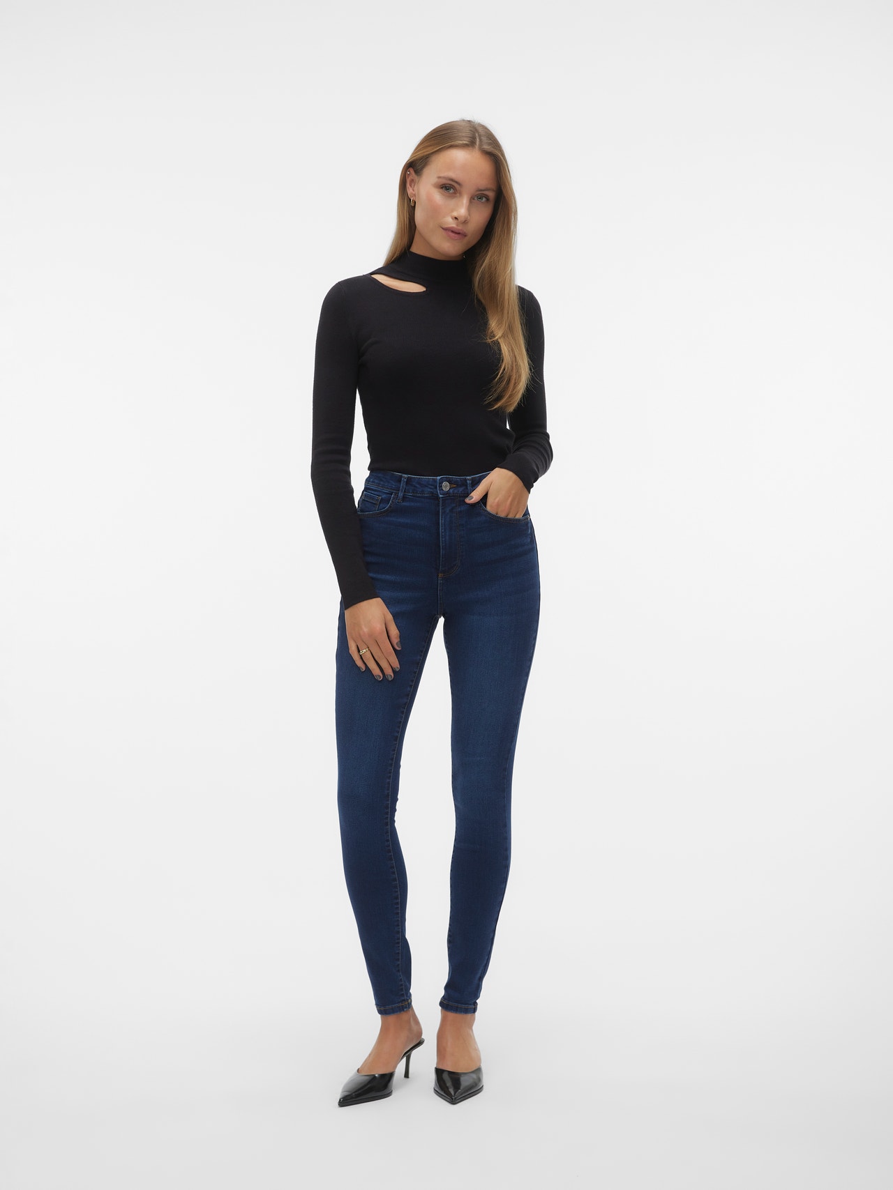Vero Moda VMSOPHIA Hög midja Slim Fit Jeans -Dark Blue Denim - 10306983