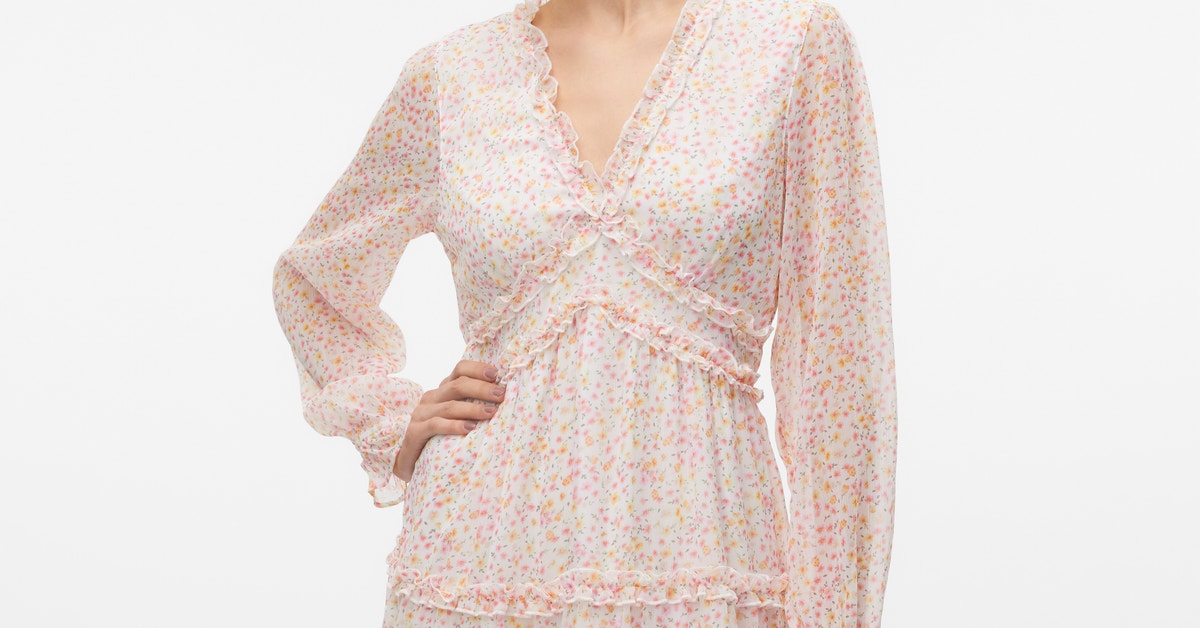 Vmsmilla Ls Frill Short Dress Bright White Aop Josefine main image 0