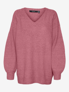 Vero Moda Väga suur lõige V-kaelus Soonikuga mansetid Balloonvarrukad Pullover -Mesa Rose - 10309434