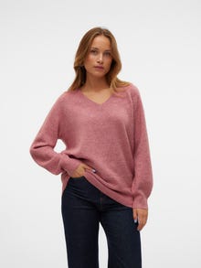 Vero Moda Väga suur lõige V-kaelus Soonikuga mansetid Balloonvarrukad Pullover -Mesa Rose - 10309434