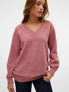 Vero Moda Väga suur lõige V-kaelus Soonikuga mansetid Balloonvarrukad Pullover -Mesa Rose - 10309434