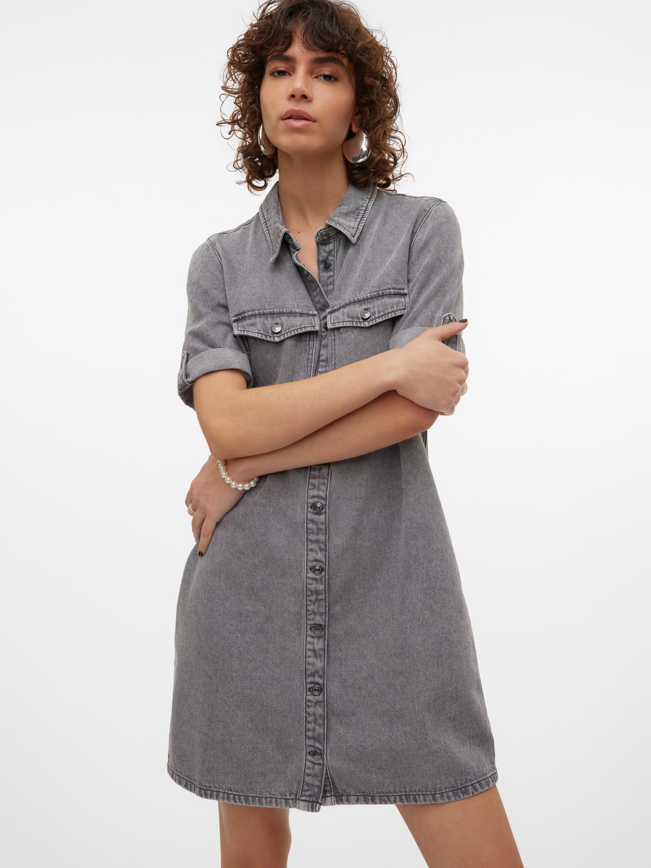 Vero Moda VMJENNIE Kort klänning -Medium Grey Denim - 10309665