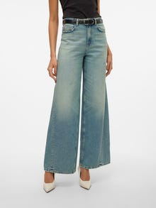 Vero Moda VMROWAN Hohe Taille Weit geschnitten Jeans -Medium Blue Denim - 10310282