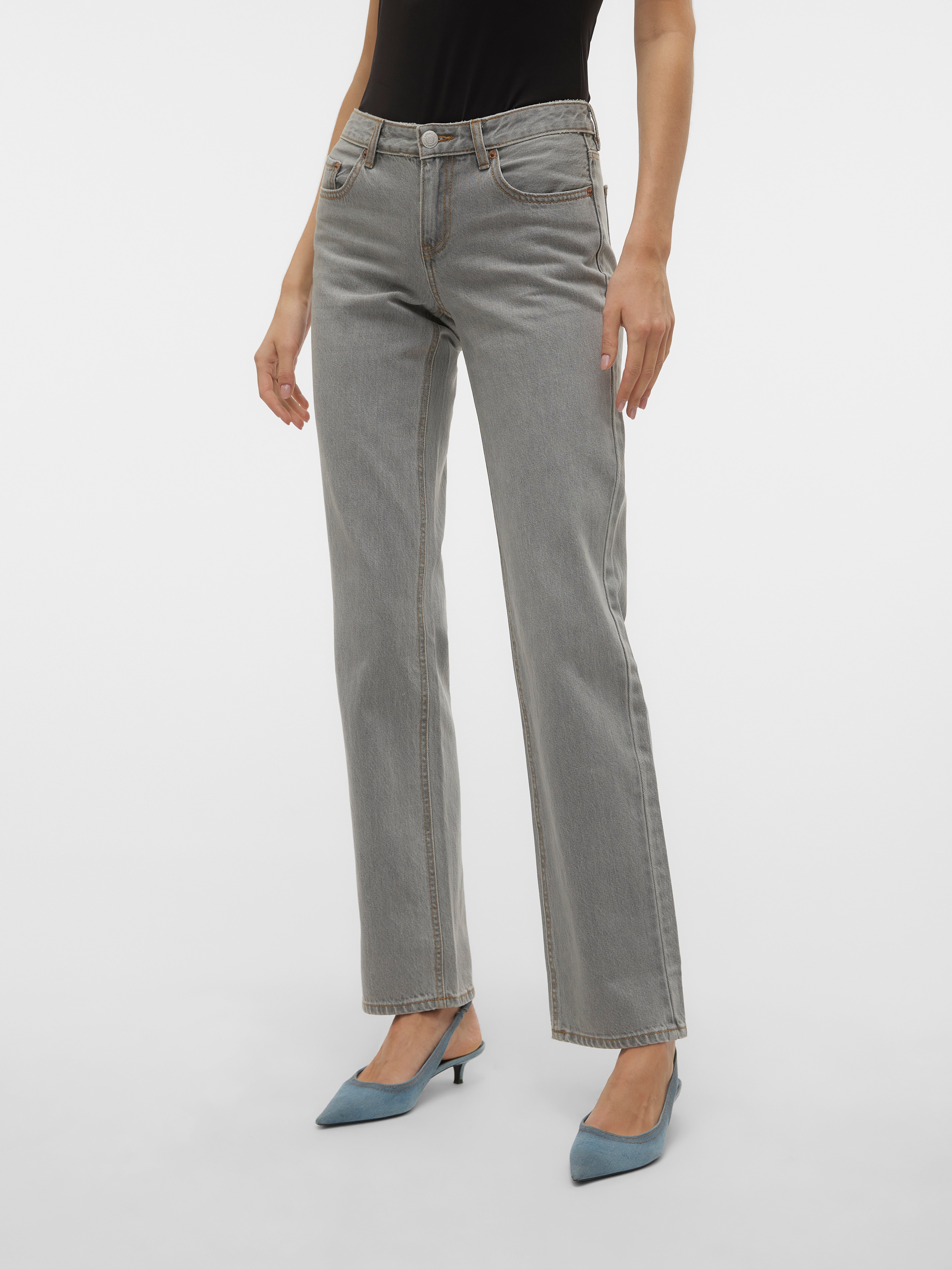 VMPAM Niedrige Taille Gerade geschnitten Jeans | Mittelgrau | Vero 