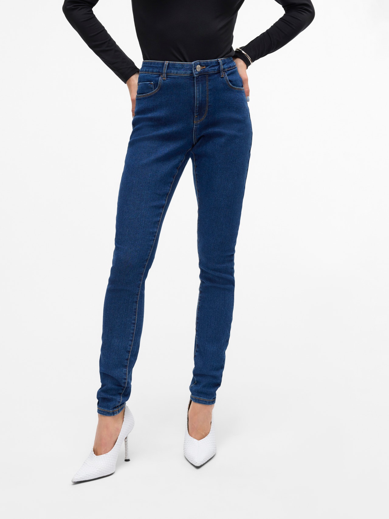Vero Moda VMELLY Mid Rise Skinny Fit Jeans -Dark Blue Denim - 10310613