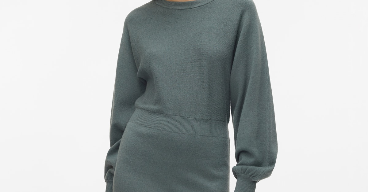 Vero Moda VMTINDRA LS O-NECK CALF - Gebreide Jurk - Astral Aura/blauw