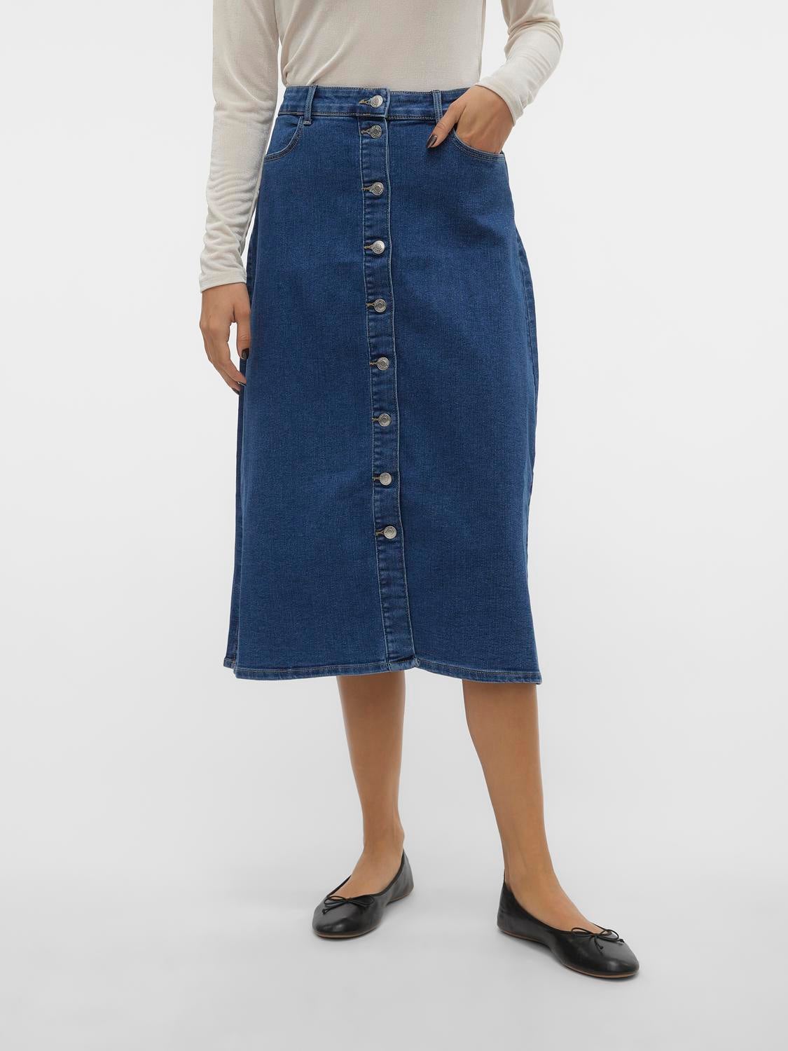 Long blue 2024 jean skirts 50s