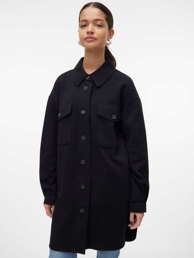 VERO MODA Sala Midi Chevron Longline Hooded Puffer Coat in Black