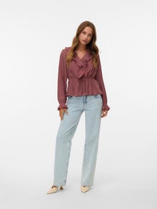 Vero Moda Tavapärane lõige V-kaelus Venivad mansetid Top -Rose Brown - 10310921