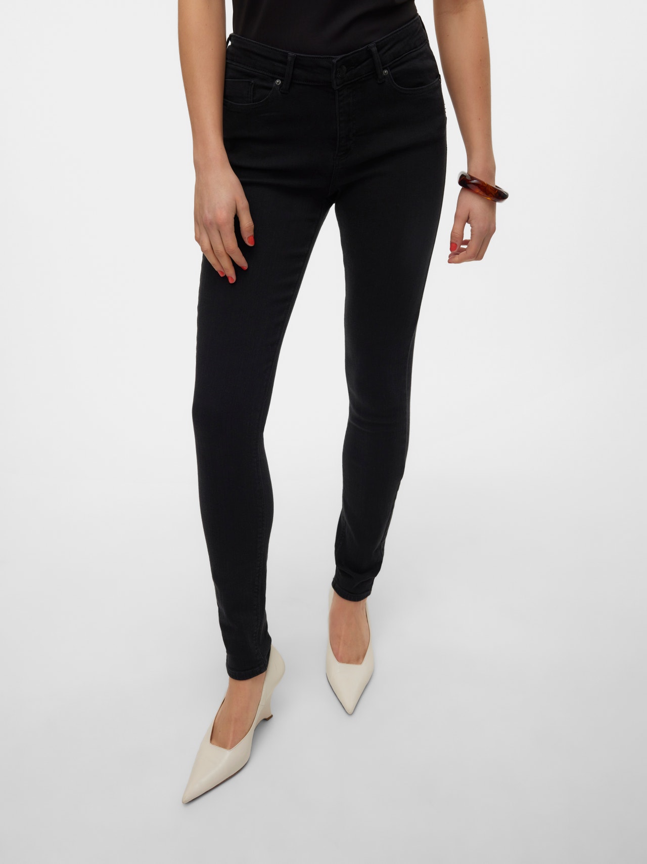 Vero Moda VMTANYA Mid rise Skinny fit Jeans -Black Denim - 10311365