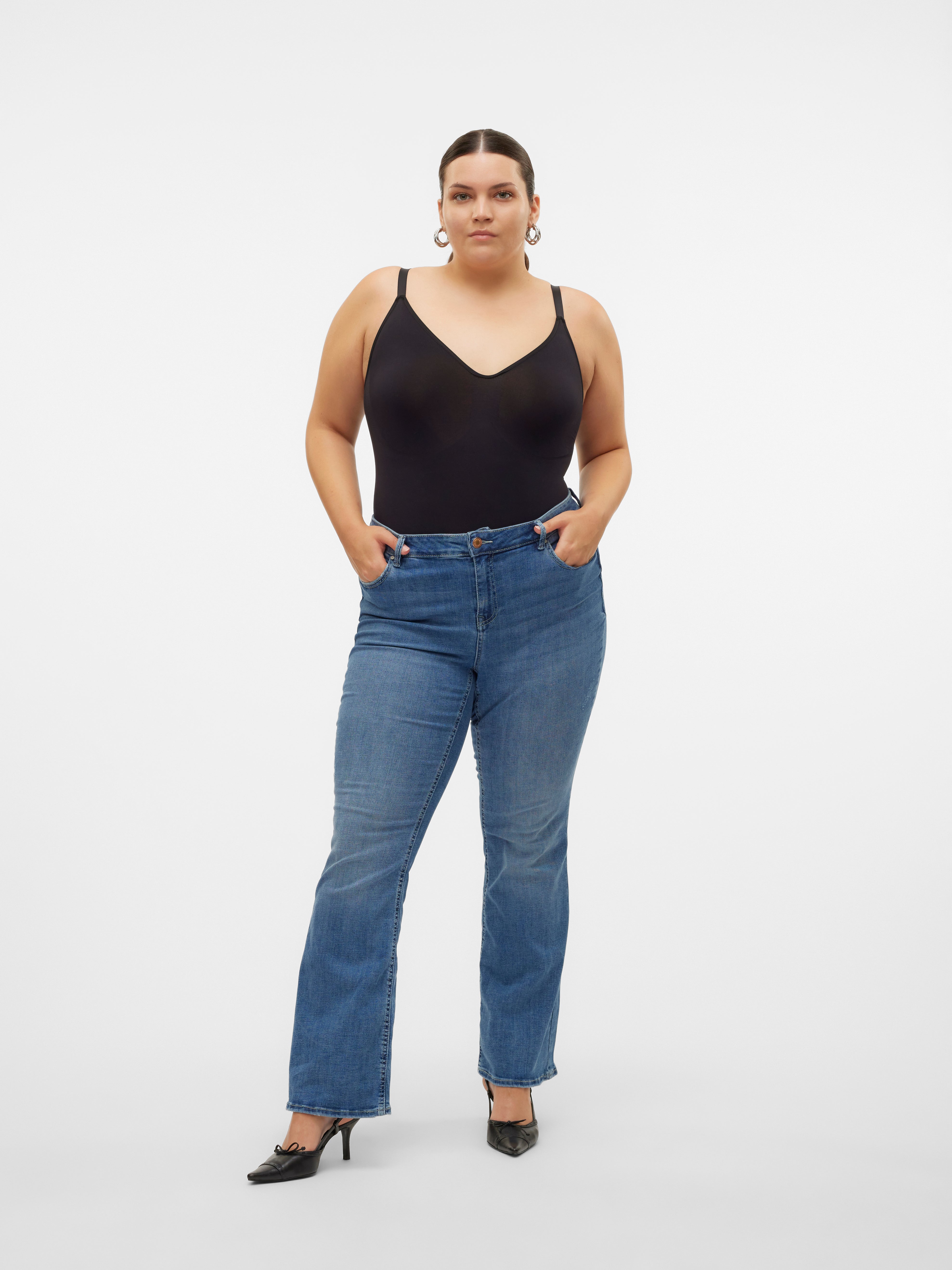 Vero Moda Flash coated kick flare jeans in black Vero Moda Flash coated kick flare jeans in black