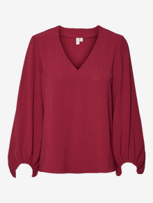 Vero Moda Tavapärane lõige V-kaelus Venivad mansetid Volüümikad varrukad Top -Red Plum - 10315119