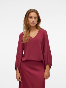 Vero Moda Tavapärane lõige V-kaelus Venivad mansetid Volüümikad varrukad Top -Red Plum - 10315119