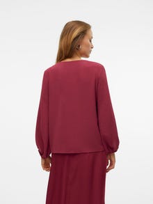 Vero Moda Tavapärane lõige V-kaelus Venivad mansetid Volüümikad varrukad Top -Red Plum - 10315119