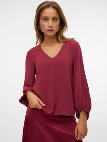 Vero Moda Tavapärane lõige V-kaelus Venivad mansetid Volüümikad varrukad Top -Red Plum - 10315119