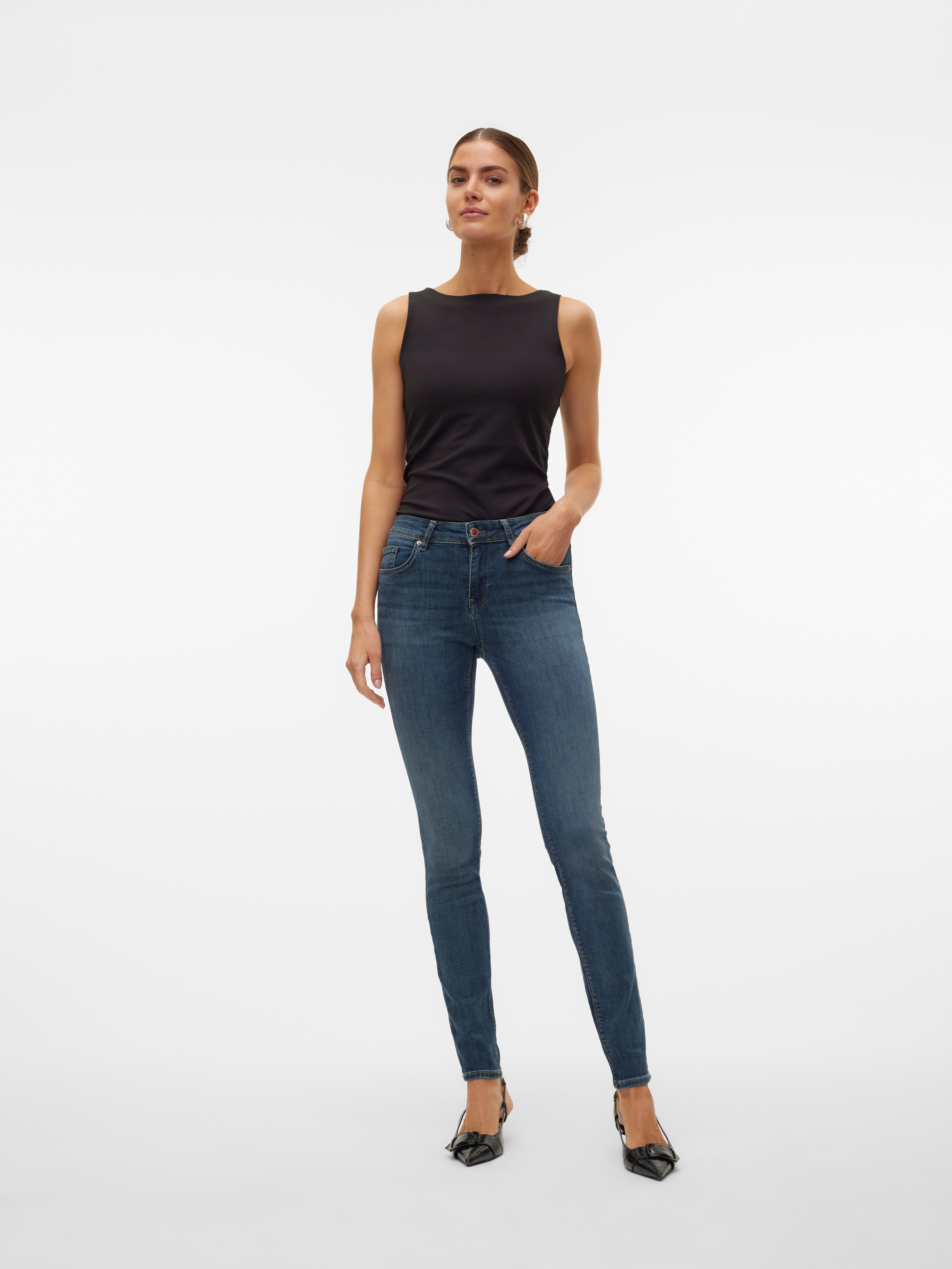 Vero Moda Vmlux Nw Super Slim Jeans Ba037 Noos Jeans, Nero Black 01, XXS Donna