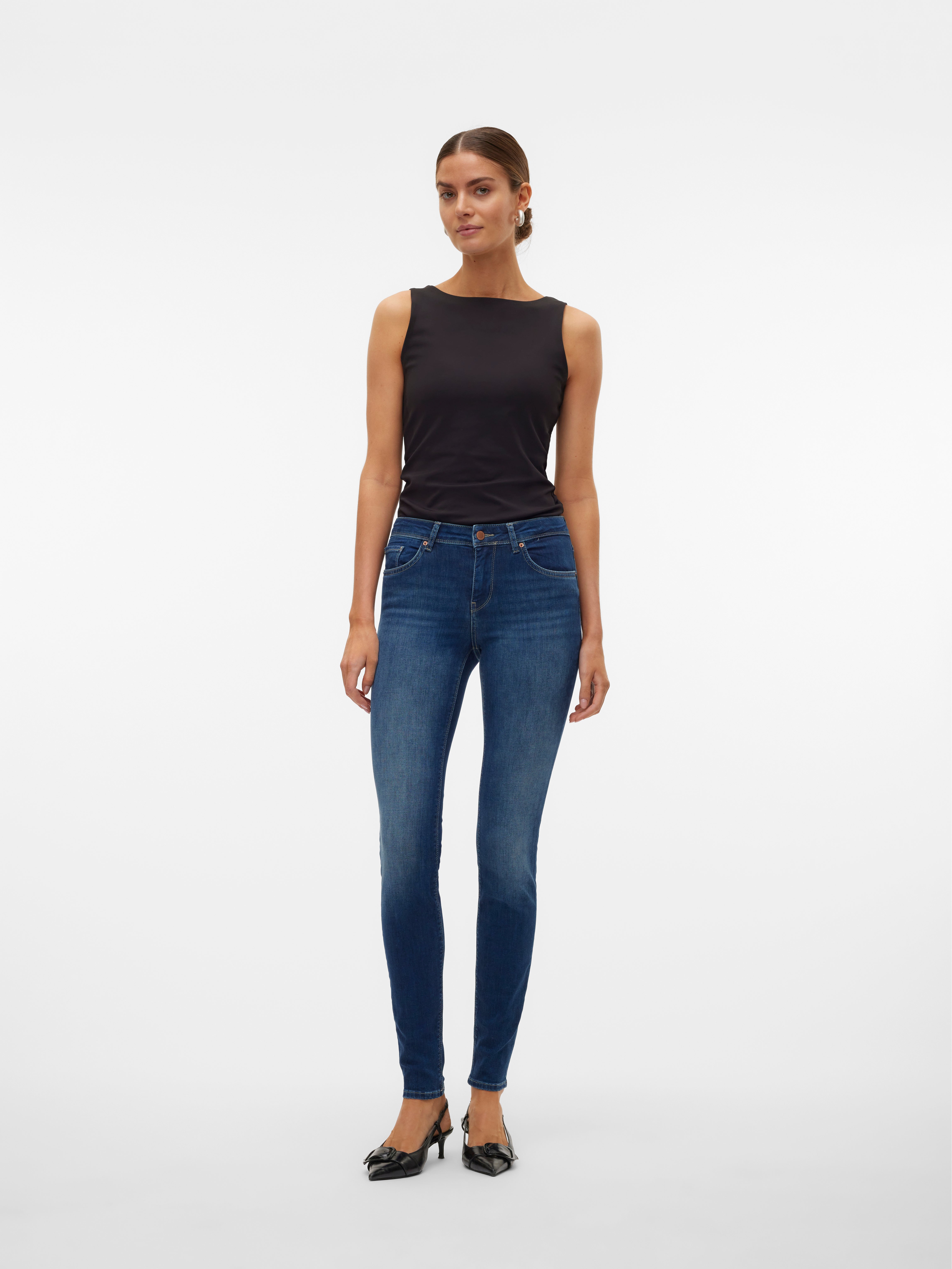 Buy Vero Moda VMLUX Mid Waist Slim Destroy Jeans In Blue | 6thStreet Saudi Arabia