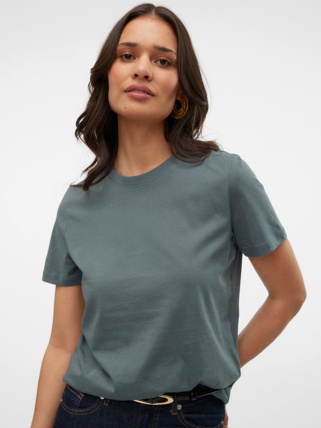 VERO MODA T-Shirt Vmpaulina SS Donna: Maglietta Basic In Materiale Sostenibile, Girocollo E Manica Corta