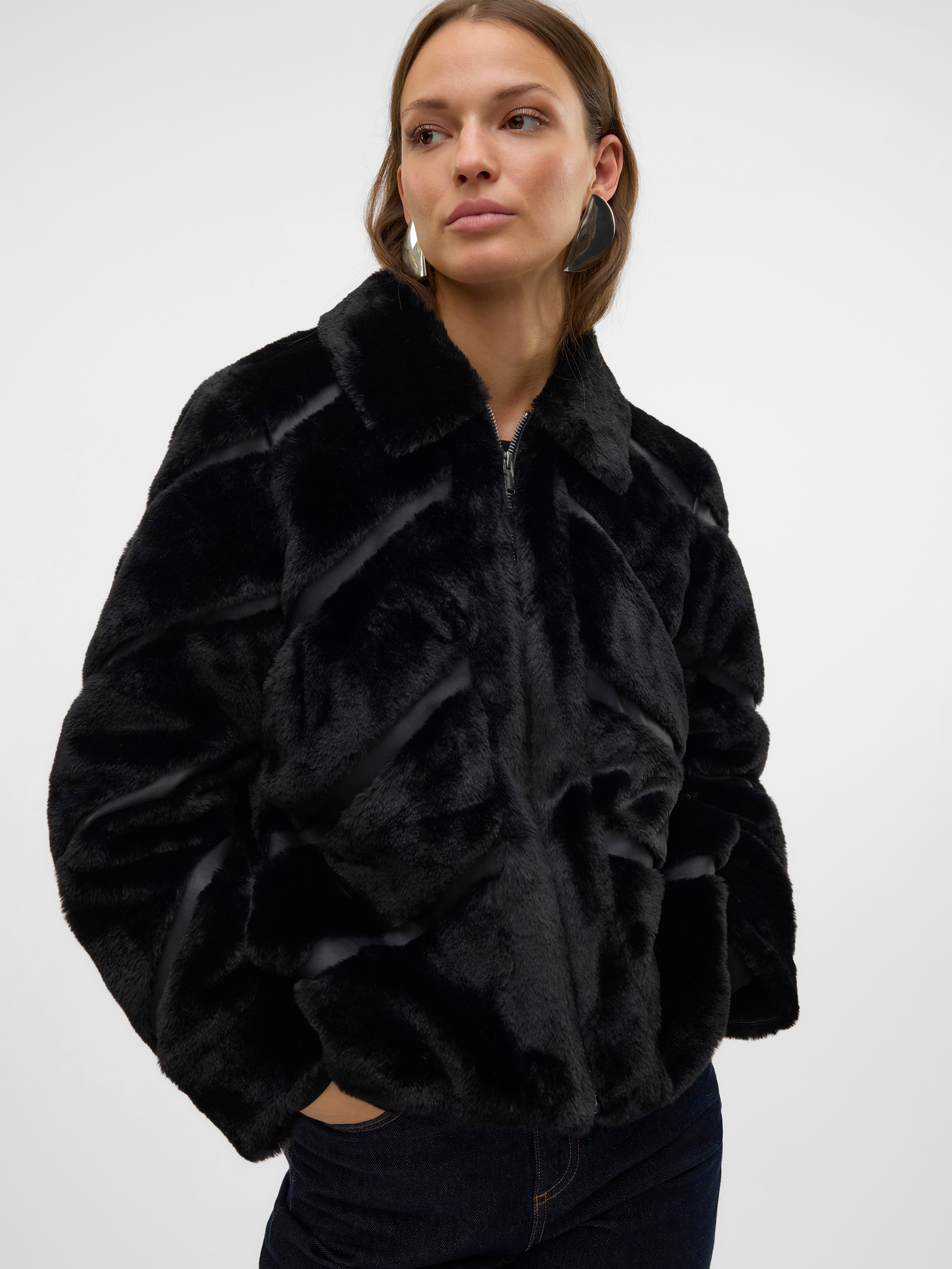 ジャケット・アウター LA PEAU DE GEM shaggy middle coat black la peau de gem shaggy middle coat black
