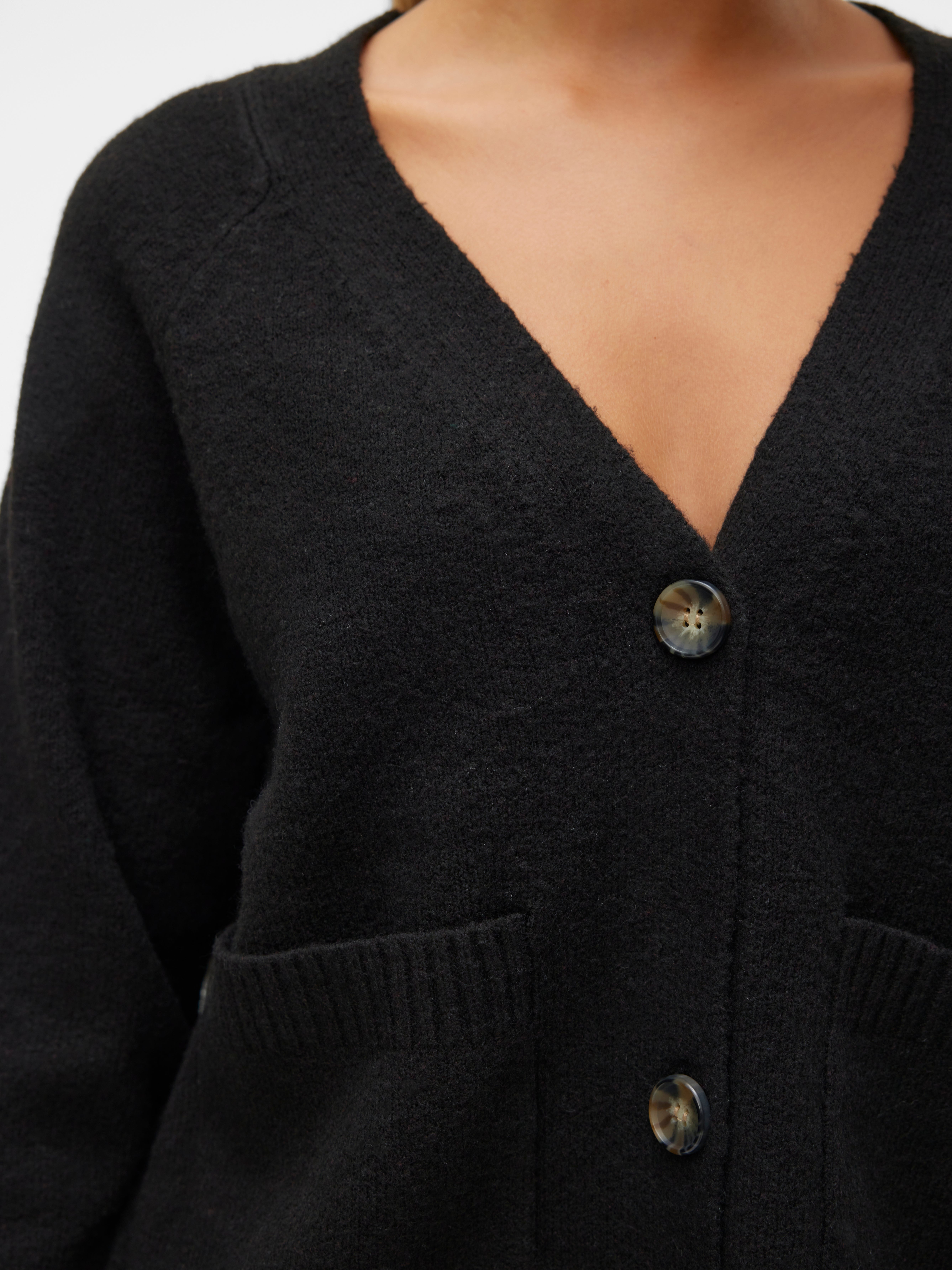 Locker geschnitten V-Ausschnitt Gerippte Ärmelbündchen Strickjacke 