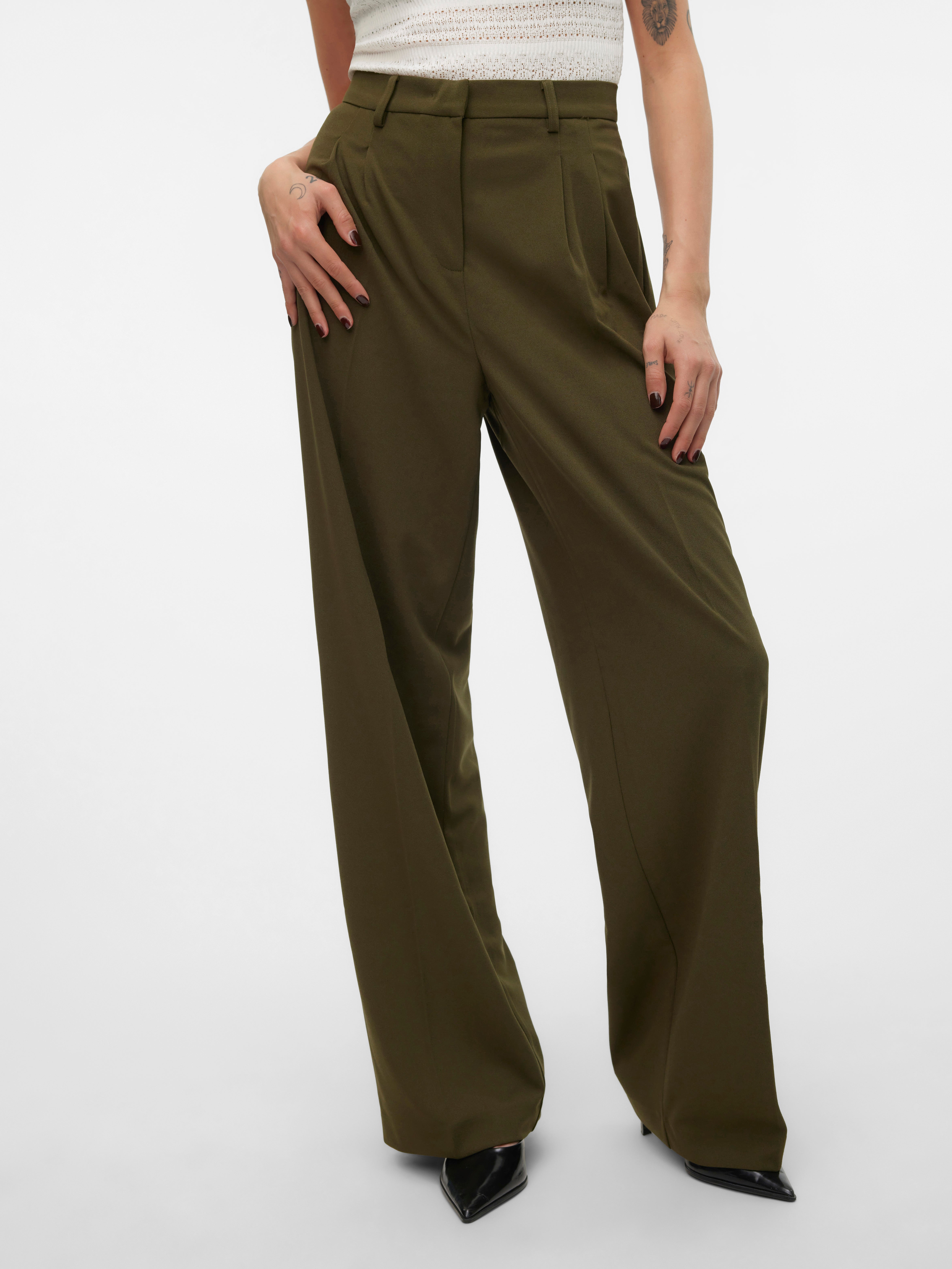VMLIVA Mid waist Trousers | Dark Green | Vero Moda®