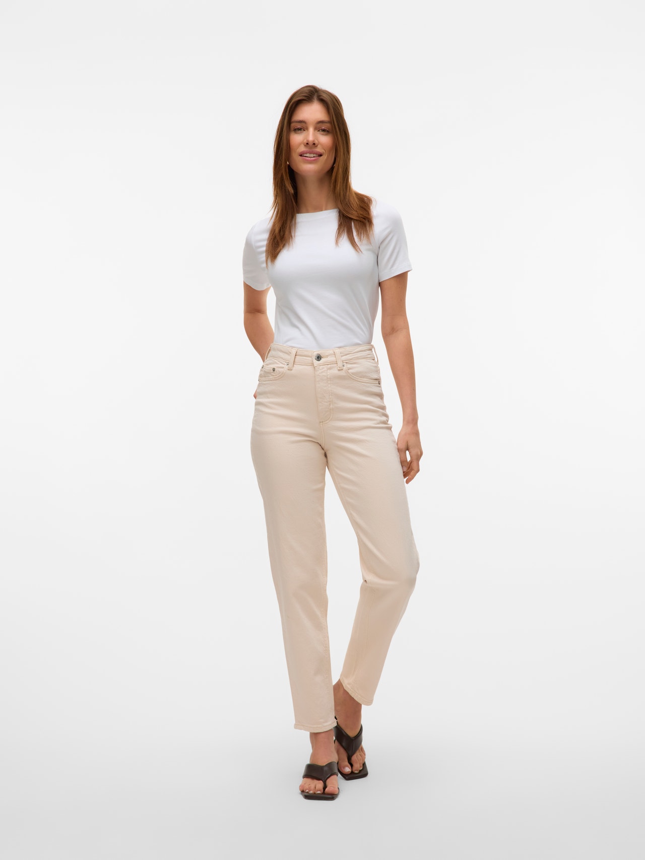 Vero Moda VMTESSA High rise Mom fit Jeans -Ecru - 10322643