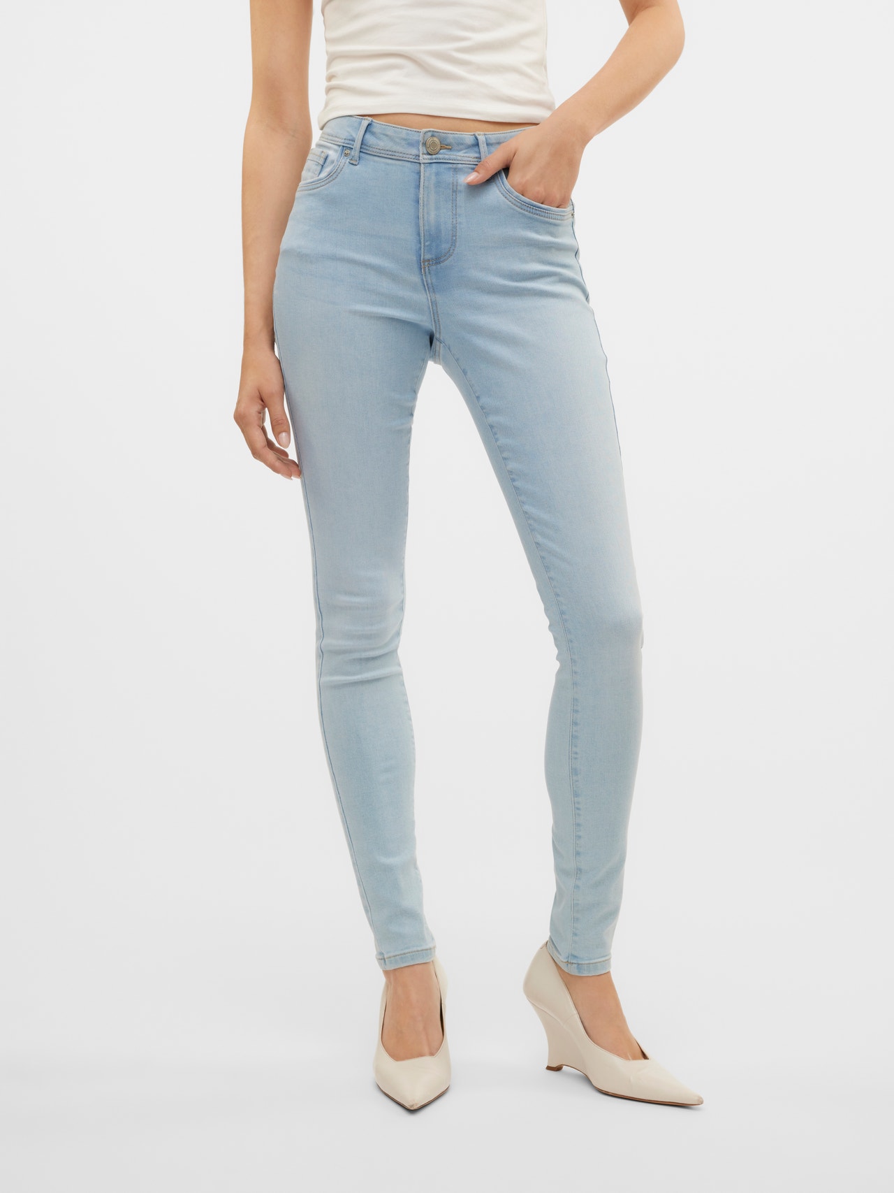 Vero Moda VMTANYA Mid Rise Skinny Fit Jeans -Light Blue Denim - 10322778