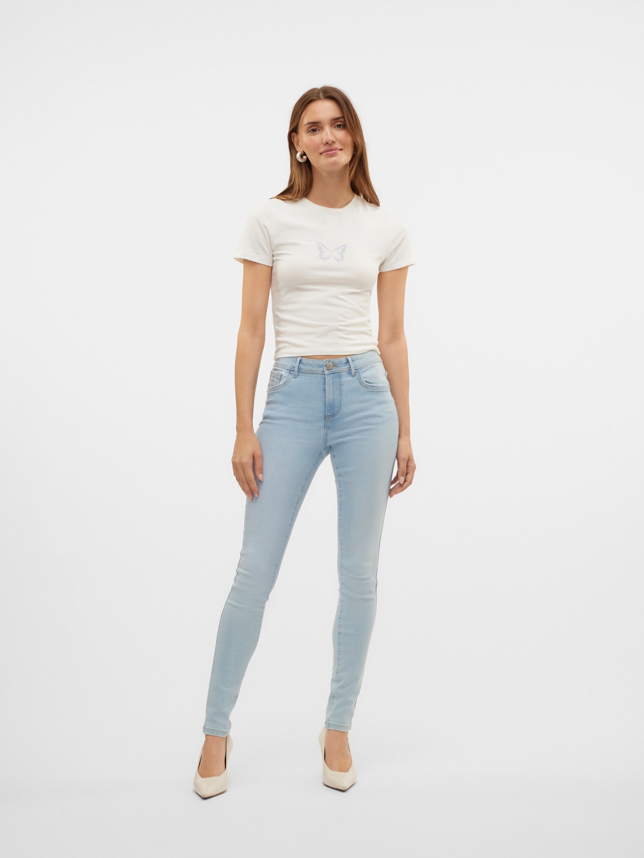 Vero Moda VMTANYA Mid Rise Skinny Fit Jeans -Light Blue Denim - 10322778
